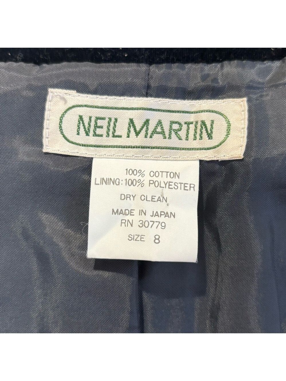 90s NEIL MARTIN BLACK VELVET BLAZER COTTON CROPPED COLLARLESS & 3/4 SLEEVES SZ 8 - Picture 9 of 9